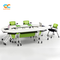 Table de formation mobile à plateau rabattable avec roulettes, panneau de discrétion vert, pour bureaux modulaires en U, réunions, formations et écoles