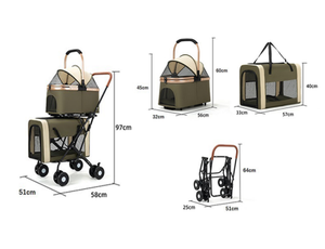 Carrito para Mascotas Color Negro Carbón, 4 Ruedas, Malla Transpirable, Transportador Portátil de Viaje - Product Image 4