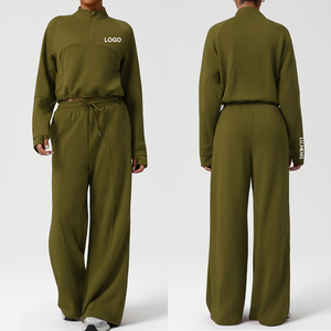 Abbigliamento <span class=keywords><strong>Donna</strong></span>: Set 2 Pezzi con Top Mezza Zip e <span class=keywords><strong>Pantaloni</strong></span> Larghi, <span class=keywords><strong>Tuta</strong></span> Sportiva per Allenamento e Tempo Libero - Product Image 1