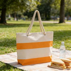 Fashion Canvas <b>Beach</b> <b>Bag</b> Striped Print <b>Large</b> Capacity Single Shoulder Tote Custom Logo Shopping Handbag - Product Image 1
