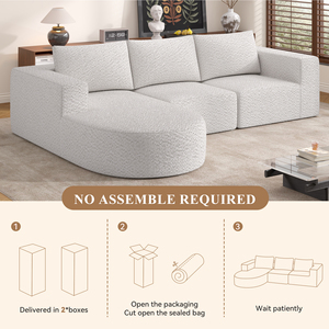 Sofá Moderno en Forma de L Convertible, Tapizado en Tela Sherpa Blanca, Asiento Extra Profundo de Esponja, Sin Ensamblaje, Cálido y Acogedor para Sala de Estar - Product Image 3