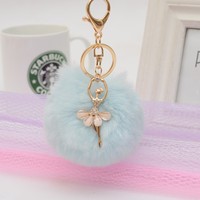 Porte-clés Pompon Fille Ballerine en Cristal Adorable de Noël, Pendentifs Boule Moelleuse Ange Dansant Doré, Bijoux de Mode pour Femmes