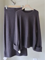 Ensemble deux pièces pull et robe col rond en cachemire 100% super doux pour femme, grande taille, décontracté, anti-plis et respirant, collection automne-hiver