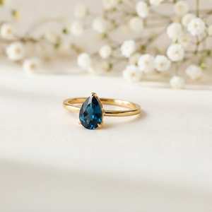 Anillo de plata de ley 925 con topacio azul de Londres, corte pera, hecho a mano, con piedras preciosas, anillo de boda nupcial, precio al por mayor, vermeil eternidad - Product Image 4