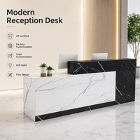 Mostrador de Recepción con Aspecto de Mármol, Mostrador de Recepción en Blanco y Negro con Luz LED para Hotel, Oficina, Vestíbulo, Venta al por Mayor Directa de Fábrica, Logotipo Personalizado