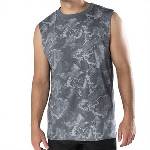 Camiseta sin Mangas para Hombre, Color Gris Camuflaje, Cuello Redondo, Secado Rápido, Estilo Deportivo, para Verano, Corte Regular, Prenda Exterior - Product Image 1