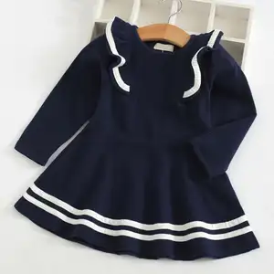 2019 bambini di autunno coreano a maniche lunghe vestito del bambino della ragazza increspato cintura vestito di cotone morbido per 3-7years