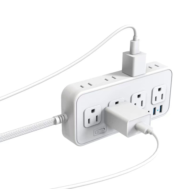 Power Strip 8 Outlets with 4 USB Ports (2 USB C) Multi Plug Wall Outlet Extender 5Ft Flat Plug Extension Cord Charging Station