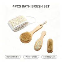 Lot de 4 brosses de bain en bois naturel, ensemble de brosses de bain tendance avec poils de sanglier, peigne à coussin d'air, ceinture exfoliante en sisal, kit de douche écologique pour spa