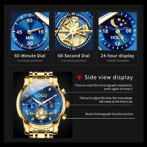 Montre-bracelet en quartz bleu OEM 2856, montre créative en acier pour hommes, mode, étanche, bracelet, montre masculine Relogio Feminino pour hommes - Product Image 3