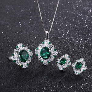 Fabricant Fournisseur – Nouveauté : Parures de bijoux de mariée pour femme en cuivre écologique, zircon cubique vert émeraude taille ovale 10*12/6*8mm – Lot de 3 - Product Image 5