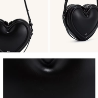 Sac à bandoulière 3D en forme de cœur avec fermeture éclair, en cuir PU, pour femme, petit format, doublure en polyester, idéal pour les voyages, le travail et l'usage quotidien