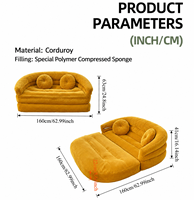 Faltbares 2-in-1 Gebogenes Stoff-Modulsofa-Set Zweisitzer Schaumstoffgefüllte L-Form Faulenzersofa für Kleine Räume