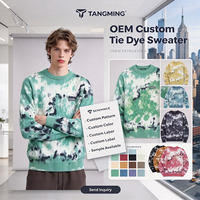 Pull en maille col rond tie-dye OEM pour homme, style streetwear ample avec étiquette tissée, fabrication TANGMING, logo de marque personnalisé, tricot.