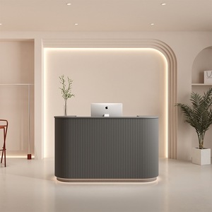 Mostrador de Recepción Curvo Moderno, Mostrador de Caja de Madera, Mostrador Frontal Minimalista para Hotel, Salón, Oficina - Product Image 4
