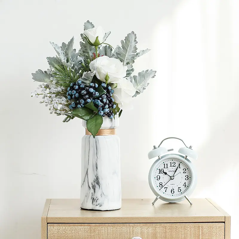 新しいモダンで豪華な花柄大理石スタイルセラミック磁器花瓶室内装飾用