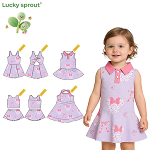 Süßes Candy-Style Kleid mit individuellem Druck, Sommerkleid mit verstellbaren Trägern, Mädchen-Yoga-Kleid mit Polokragen und 2-lagigem Design - Product Image 1