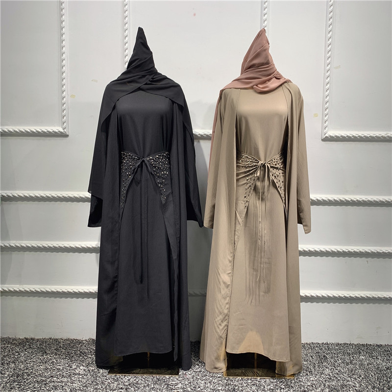 2021 3piece islamic  Dress Muslim slim abaya  Middle East Islamic contrast color dress  wholesale Dubai Modern Abaya  gift