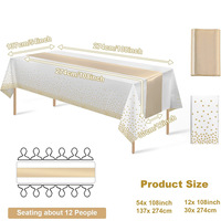 HengSu Lot de 12 Chemins de Table Rectangulaires en Plastique Noir et Or Jetables Effet Satiné pour Mariages et Anniversaires
