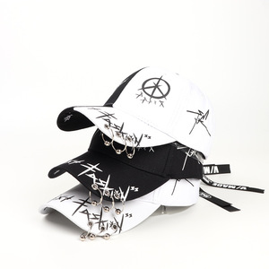 Fashion <b>Baseball</b> <b>Cap</b> With Metal Rings And Stars Print Unisex Streetwear Hat <b>Black</b> White Canvas Polyester Cotton - Product Image 3