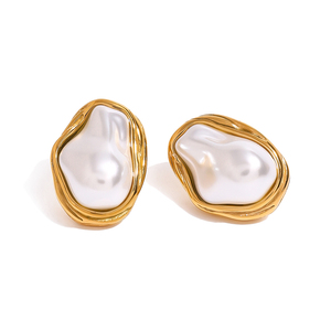 J&D Irregular Pearl Texture Stainless Steel 18K Gold Plated Elegant <b>Statement</b> <b>Necklace</b> Ring Earrings Set Gift for Women Daily - Product Image 3