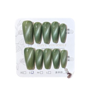 10 faux <span class=keywords><strong>ongles</strong></span> longs en forme de cercueil, <span class=keywords><strong>vert</strong></span> <span class=keywords><strong>olive</strong></span>, effet œil de chat, brillants, amovibles et réutilisables, en acrylique, pour femmes - Product Image 5