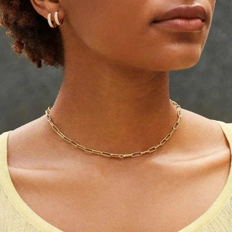 Ins Popular Minimalist Fashionable Link Chain Necklace Women Jewelry Gold Silver Accessories