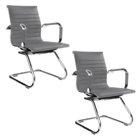 Chaises de réception de bureau à dossier mi-haut en cuir PU avec pieds en métal chromé et base en traîneau, chaises de conférence exécutives avec accoudoirs