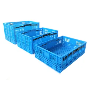Reusable Stacking Moving Turnover Vented Mesh Storage Folding Collapsible Plastic Foldable Crate For Agriculture Fruits