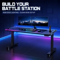 Bureau de jeu et d'apprentissage AOR Internet Cafe, silencieux, électrique, en métal, avec surface en bois, pour e-sport, avec effets RGB multiples, ergonomique