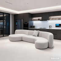 Juego de Sofás de Estilo Cremoso Sabi Wabi, Diseño Curvo Japonés, Tela para Sala de Estar, Combinación Simple para Interiores de Villas, Sofás Grandes para Loft