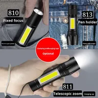 Mini lampe torche rétractable d'extérieur 511 avec lumière puissante, petite lampe de poche domestique rechargeable par USB, barres latérales en alliage d'aluminium COB