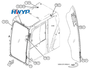 Pare-brise avant, vitres des portes et toit en verre pour excavatrices Kobelco SK130-8, SK140-8, SK200-8, SK210-8 - Product Image 4