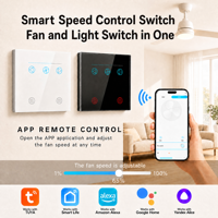 Interrupteur intelligent personnalisé pour le contrôle de la vitesse du ventilateur et de l'éclairage, tout-en-un, 2 gangs, télécommande, panneau tactile, capteur WiFi, Alexa Smart Life