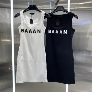 Verano nueva moda impresa carta diseñador vestidos casuales sin mangas vestidos de mujer para venta al por mayor