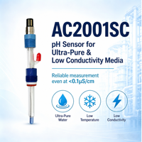Électrode pH en ligne pour analyseur d'eau ultrapure, capteur KCl pour milieux à faible conductivité, raccords de process, système de nettoyage, OEM ODM