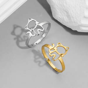 Anillos de Acero Inoxidable con Diseño de Animales de Dibujos Animados, Lindos y Sencillos, para Chicas, Anillo de Gato Dulce y Hueco para Mujer, Venta al por Mayor de Joyería - Product Image 1