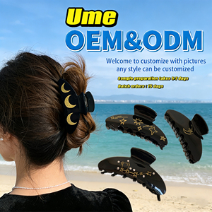 Ume <span class=keywords><strong>2026</strong></span> Pince à cheveux requin haut de gamme en acétate et strass, sur mesure OEM, élégante, motif étoile et lune, pour chignon, usage quotidien, accessoire capillaire rétro - Product Image 1