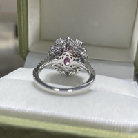 Bague de fiançailles, de mariage ou d'anniversaire romantique en argent 925 plaqué rhodium, sertie d'un saphir rose de laboratoire de forme ovale, motif floral, 7*9mm