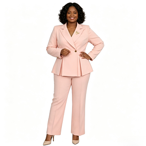 Completo da Donna Autunnale con <span class=keywords><strong>Blazer</strong></span> e Pantaloni Antipiega Vestibilità Regolare, Taglie Forti, in Tessuto Pettinato, Scollo a V, per Ufficio e Business - Product Image 3