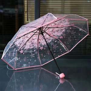 Paraguas Manual plegable de flor de cerezo romántico para niñas y mujeres, hermoso regalo de negocios transparente con mango de plástico - Product Image 1