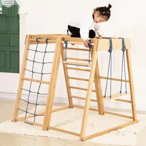 Indoor playground beech plywood wooden swing kids indoor slide swing combination wood baby climbing frame