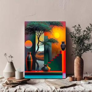 <span class=keywords><strong>Peinture</strong></span> <span class=keywords><strong>par</strong></span> numéros Songwoo : Paysage géométrique au coucher du soleil avec arbre et vases, art <span class=keywords><strong>abstrait</strong></span> moderne, savane africaine - Product Image 2