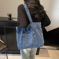 Sac à bandoulière en jean grande capacité pour étudiante, sac d'école en nylon, sac à main à une épaule pour fille