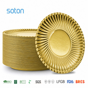 Assiettes en papier dorées brillantes en gros, personnalisées, jetables, pour dîner, plateaux ronds pour desserts, pour fournitures de fête de mariage - Product Image 1