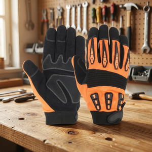 Gants de travail en PU orange et noir avec texture micro-diamantée en relief, poignet élastique antidérapant, gants de sécurité polyvalents - Product Image 2
