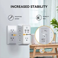 Multiprise parasurtenseur ETL 7 prises US, répartiteur de prises multiples avec 4 ports USB 20W, adaptateur mural 3 faces
