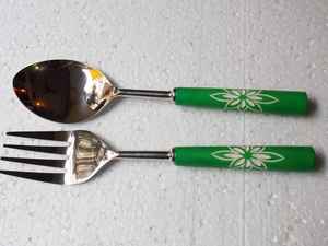 Decoración de comedor de lujo más vendida, fabricante indio, artesanías de calidad, juego de cucharas de servidor de ensalada de madera y Metal, obsequios espejados - Product Image 2