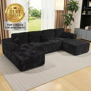 โซฟาผ้ากำมะหยี่สีดำรูปตัวยู ขนาด 133 นิ้ว แบบไร้โครง ยี่ห้อ Cloud Sectional  ลดราคาพิเศษ สินค้าพร้อมส่งจากอเมริกา บรรจุภัณฑ์สุญญากาศ ไม่ต้องประกอบ - Product Image 1