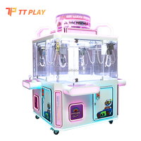 Machine de jeu d'arcade Crane Machine en métal et plastique, 4 joueurs, blanche, pour enfants, avec mini-jouets en peluche de 10 cm, cadeau, paiement mobile par code QR, version anglaise